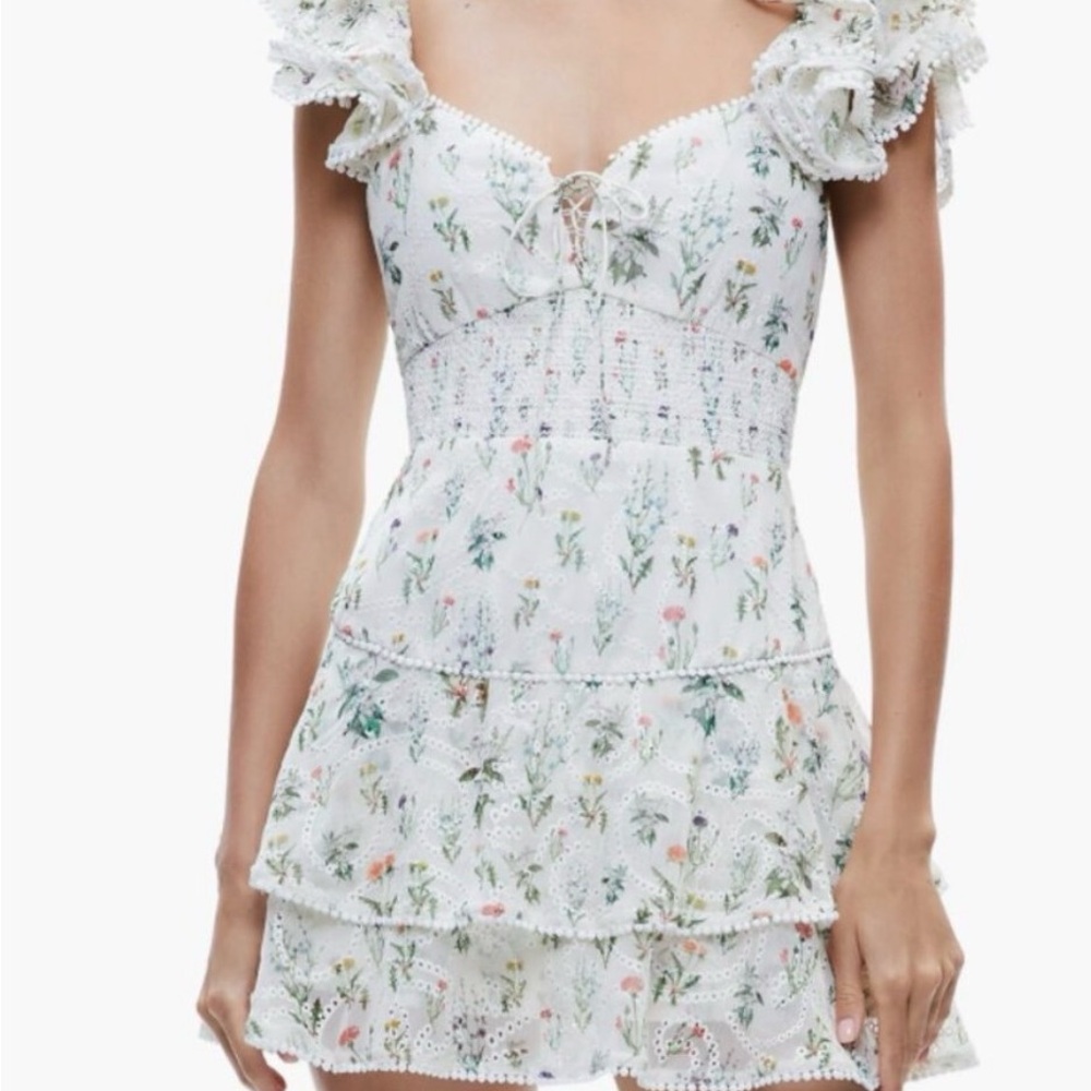 Alice + Olivia Hartford Eyelet Floral Lace-Up Mini Dress